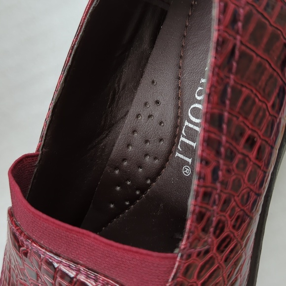 Rasolli Patent Leather Crocodile Print Wedge Slip On Loafer 7 Red - Picture 16 of 16